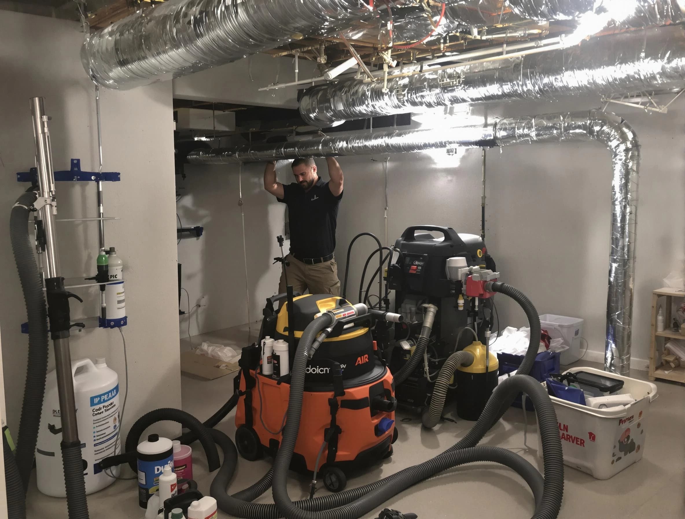 Gunbarrel Air Duct Cleaning specialist performing professional mold removal from air ducts using safety equipment in Gunbarrel
