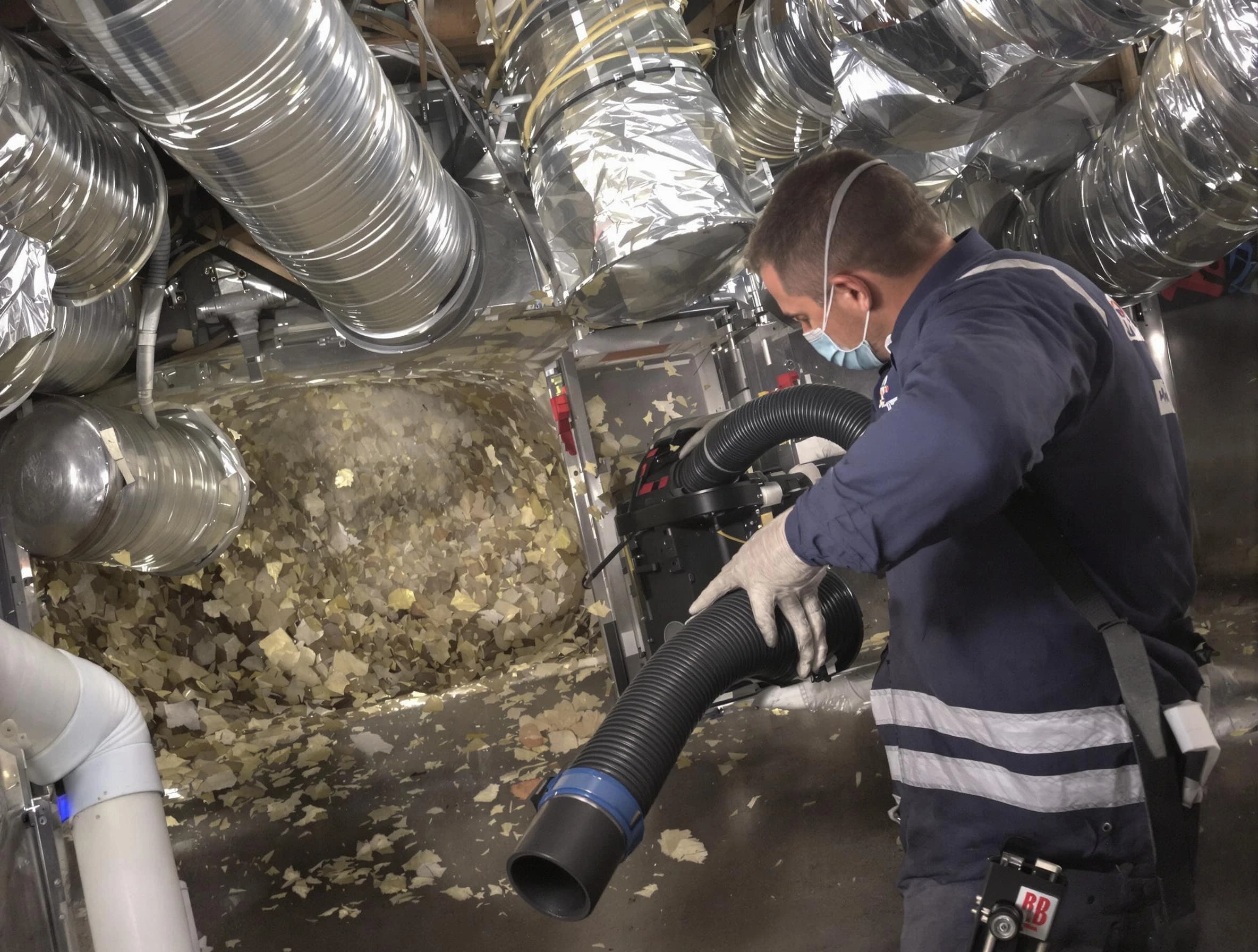 Gunbarrel Air Duct Cleaning specialist operating negative pressure cleaning equipment for thorough duct maintenance in Gunbarrel